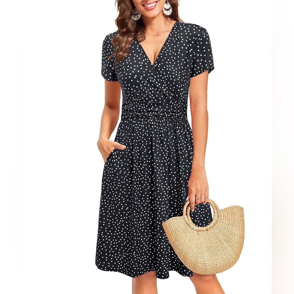 Black Polka Dot Wrap Dress | Size L